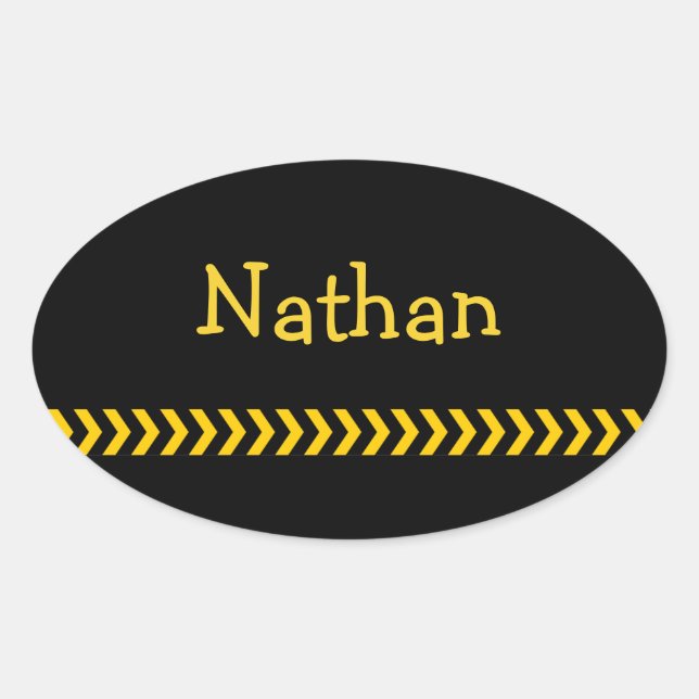 Personalised Caution Tape on Black with Name Oval Sticker (Front)