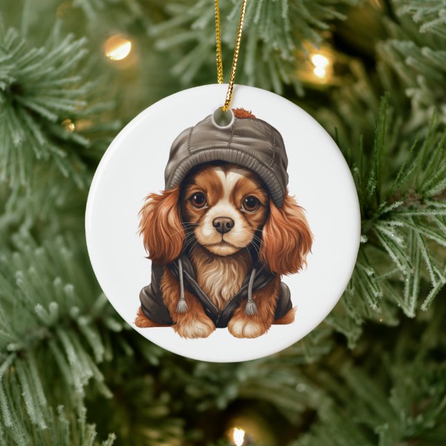 Personalised Cavalier King Charles Spaniel Dog Art Ceramic Ornament (Tree)