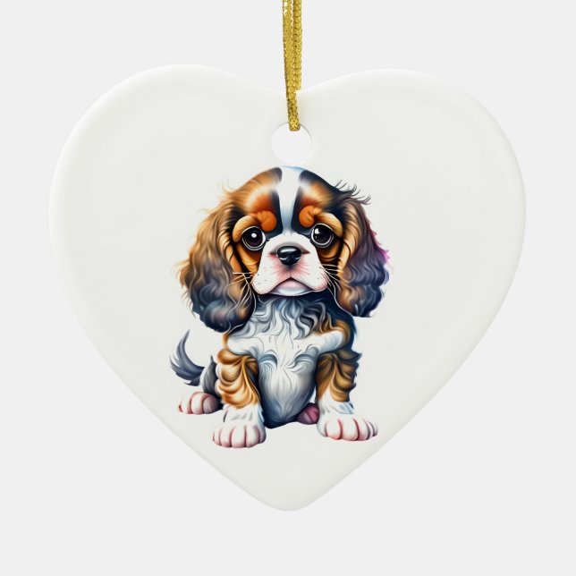 Personalised Cavalier King Charles Spaniel Puppy Ceramic Ornament (Front)
