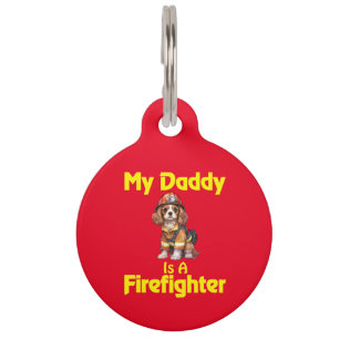 Personalised Cavalier Spaniel Firefighter Daddy Pet Tag