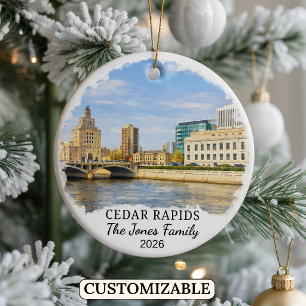 Personalised Cedar Rapids Ornament, Custom Iowa Ceramic Ornament