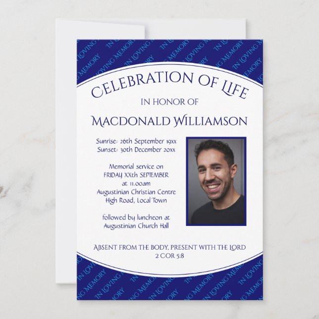 Personalised CELEBRATION OF LIFE Funeral Invite (Front)