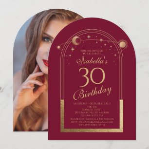 Personalised Celestial 30th Birthday Red Gold Invitation