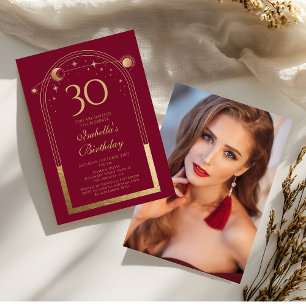 Personalised Celestial 30th Birthday Red Gold Invitation