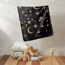 Personalised Celestial Black & Gold Baby Blanket