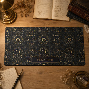 Personalised Celestial Dark Botanical Pattern Desk Mat