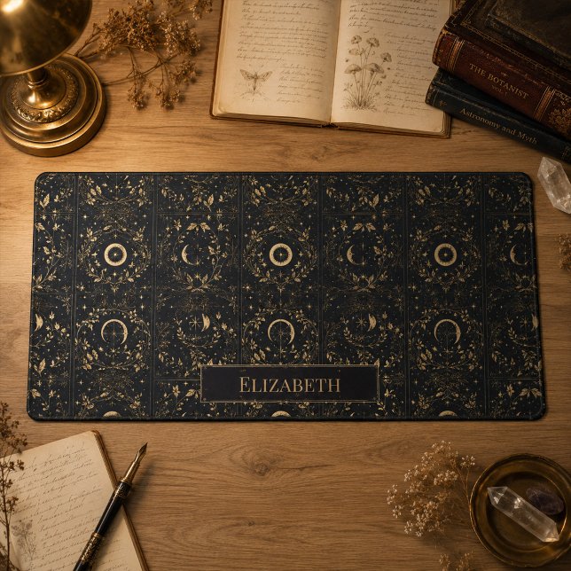 Personalised Celestial Dark Botanical Pattern Desk Mat (Personalized Celestial Dark Botanical Pattern Desk Mat)