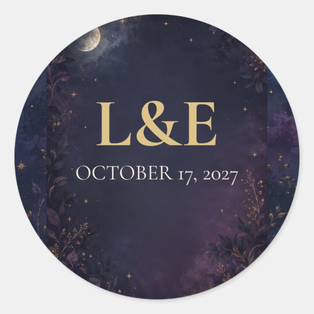 Personalised Celestial Gothic Wedding Favour Stick Classic Round Sticker (Front)