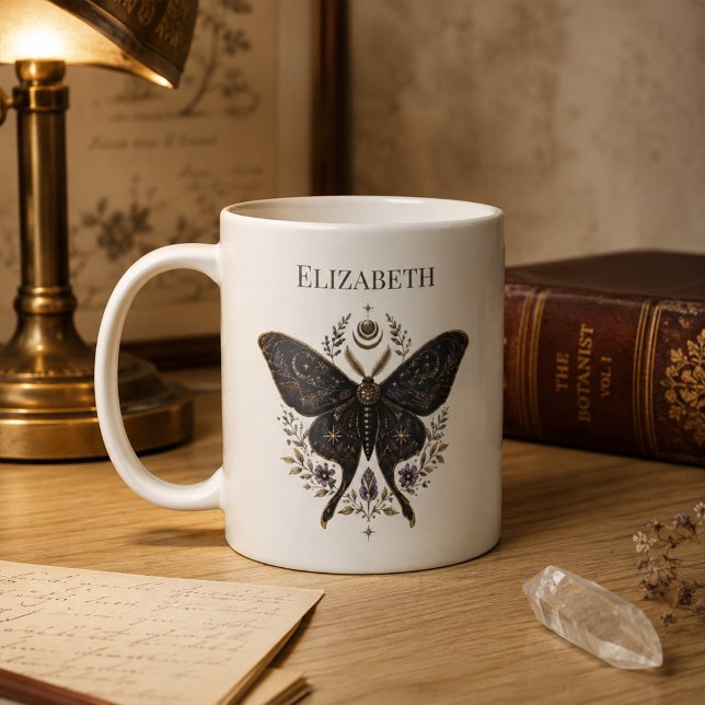 Personalised Celestial Moth Dark Botanical Coffee  Mug (Personalized Celestial Moth Dark Botanical Coffee Mug)