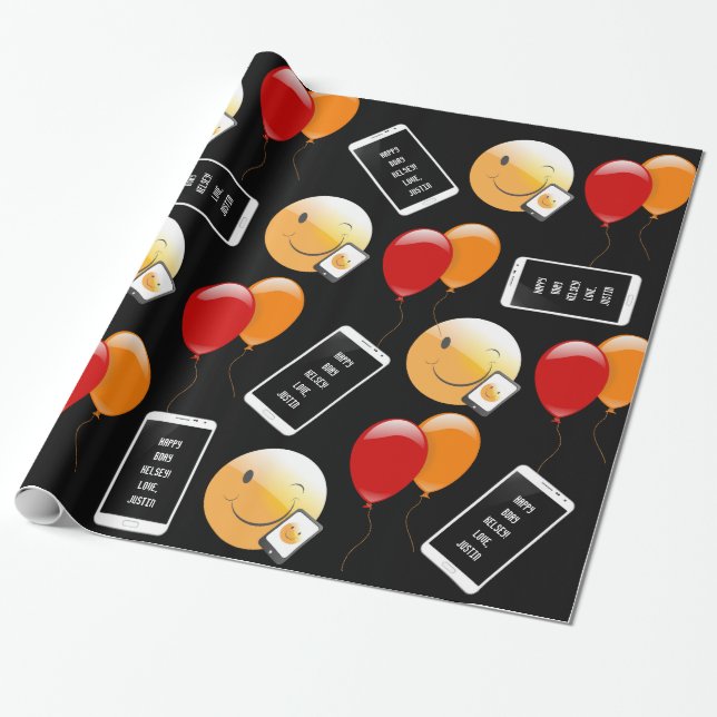 Personalised Cell Phone Birthday Wrapping Paper (Unrolled)