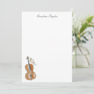 Personalised Cello Floral Watercolor Stationery Card