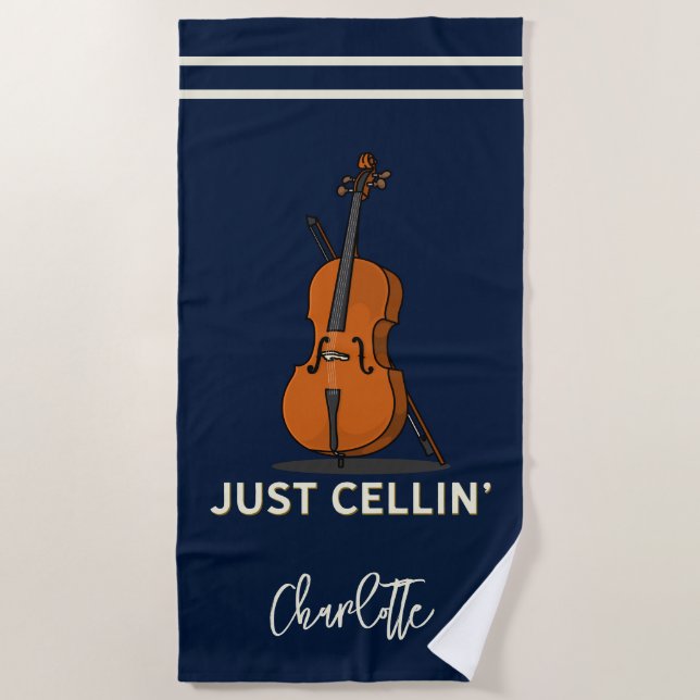 Personalised Cello Script Monogram Musician Beach Towel (Front)