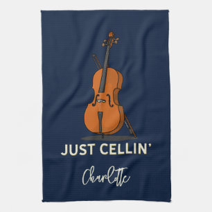 Personalised Cello Script Monogram Musician Tea Towel