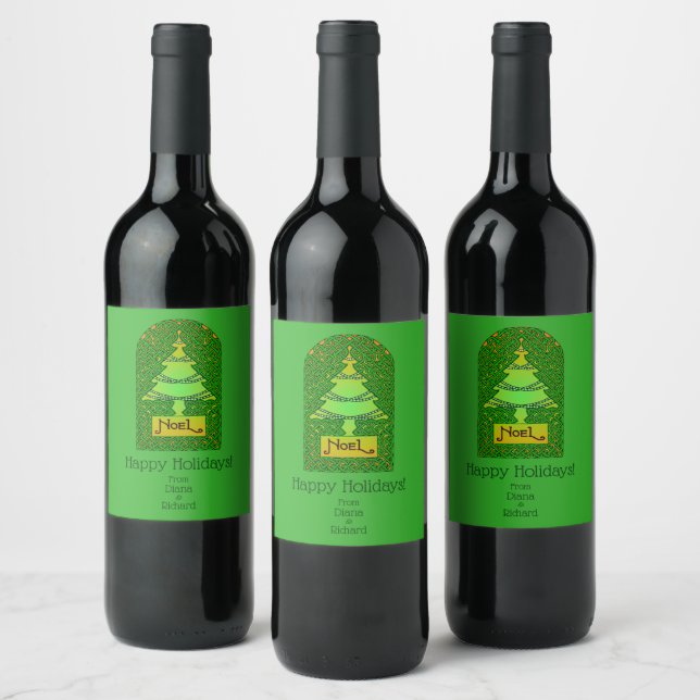 Personalised Celtic Christmas Tree Wine Label (Bottles)