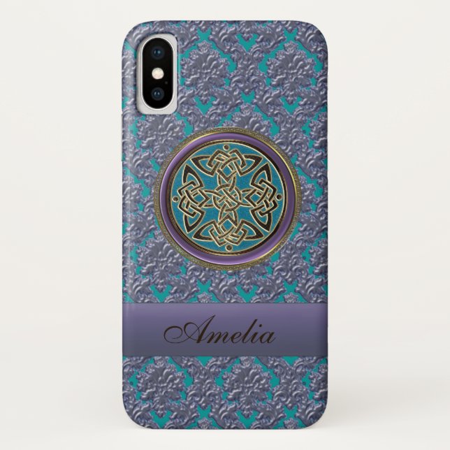 Personalised Celtic Knot Damask iPhone X Case (Back)