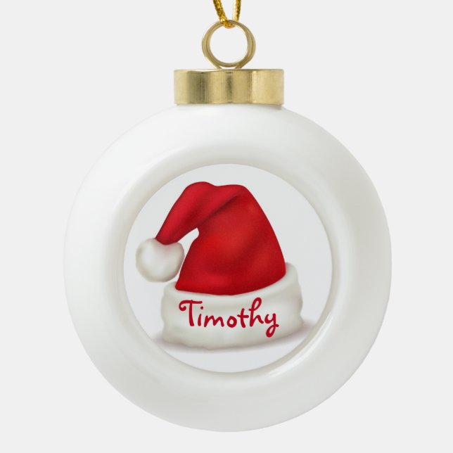 Personalised Ceramic Ball Ornament/Santa Hat Christmas Ornament (Front)