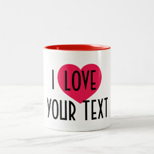 Personalised ceramic mug Gift, i heart custom text