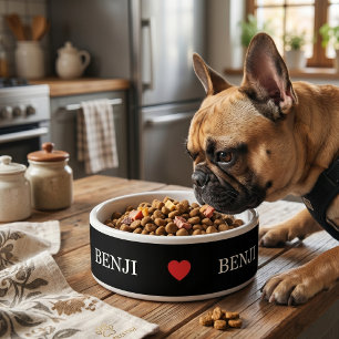 Personalised Ceramic Pet Bowl with Name & Red Hear