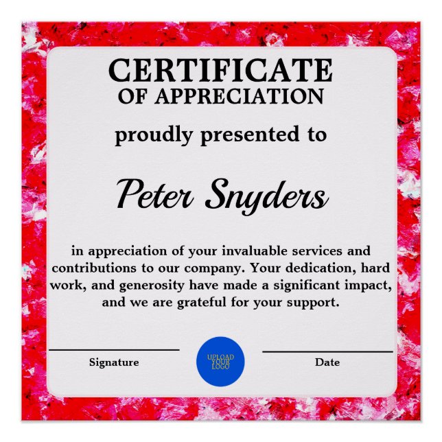 Personalised Certificate Of Appreciation Poster (Front)