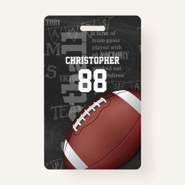 Personalised Chalkboard American Football ID Badge (Front)