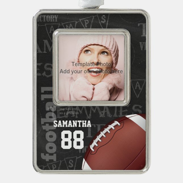 Personalised Chalkboard American Football Silver Plated Framed Ornament (Front)
