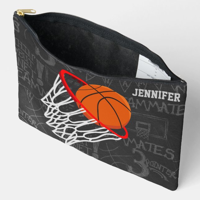 Personalised Chalkboard Basketball and Hoop Accessory Pouch (Open)