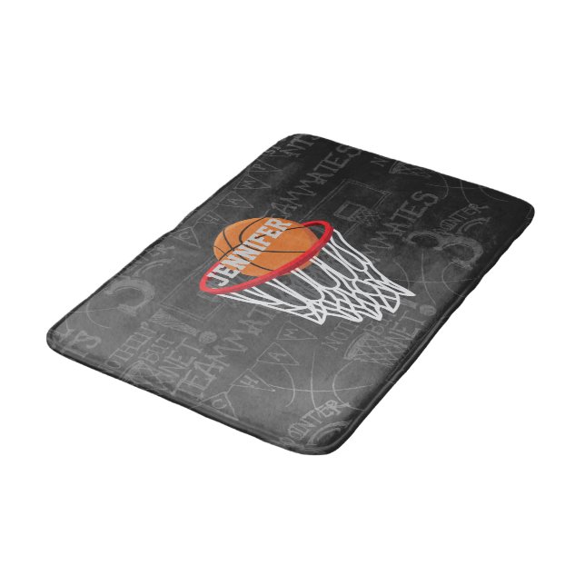 Personalised Chalkboard Basketball and Hoop Bath Mat (Angled)