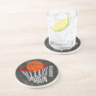 Personalised Chalkboard Basketball and Hoop Coaster