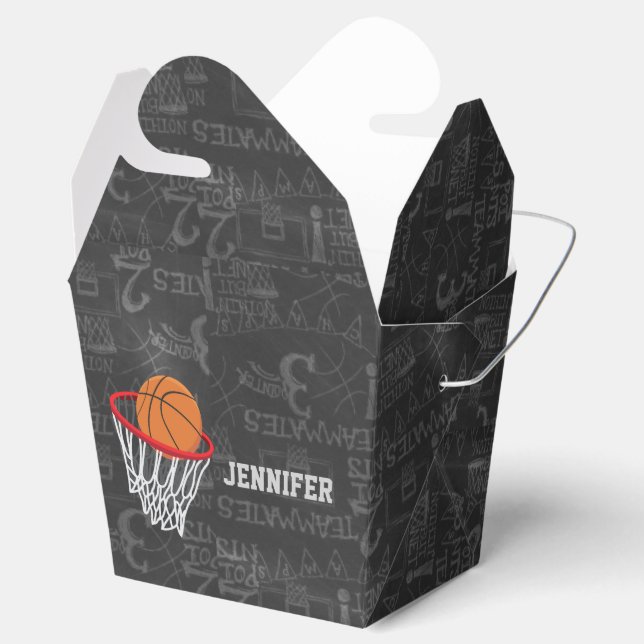 Personalised Chalkboard Basketball and Hoop Favour Box (Opened)