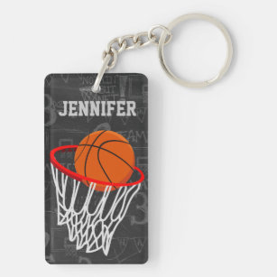 Personalised Chalkboard Basketball and Hoop Key Ring