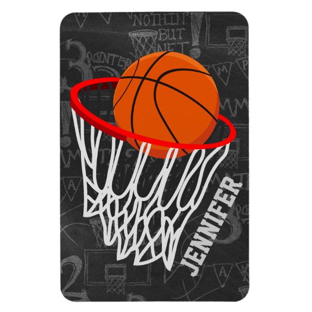 Personalised Chalkboard Basketball and Hoop Magnet (Vertical)
