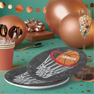 Personalised Chalkboard Basketball and Hoop Paper Plate