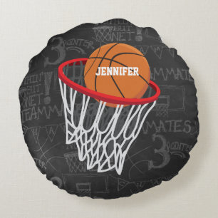 Personalised Chalkboard Basketball and Hoop Round Cushion