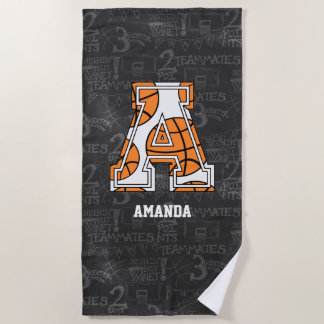 Personalised Chalkboard Basketball Letter A Beach Towel