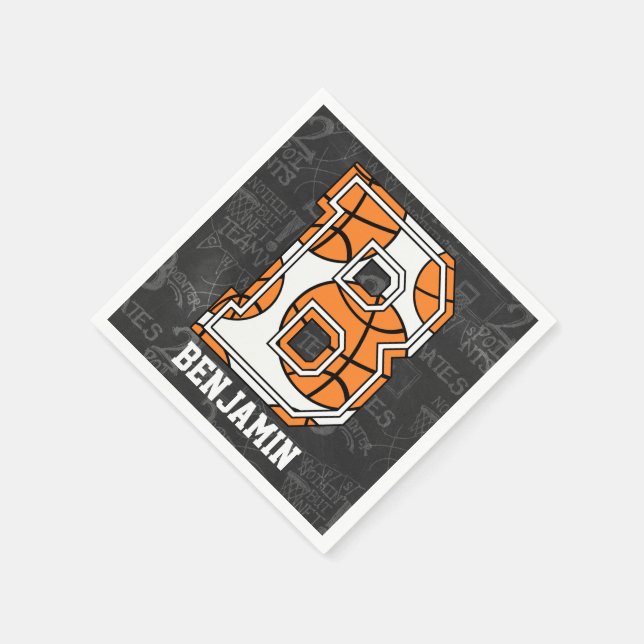 Personalised Chalkboard Basketball Letter B Napkin (Corner)