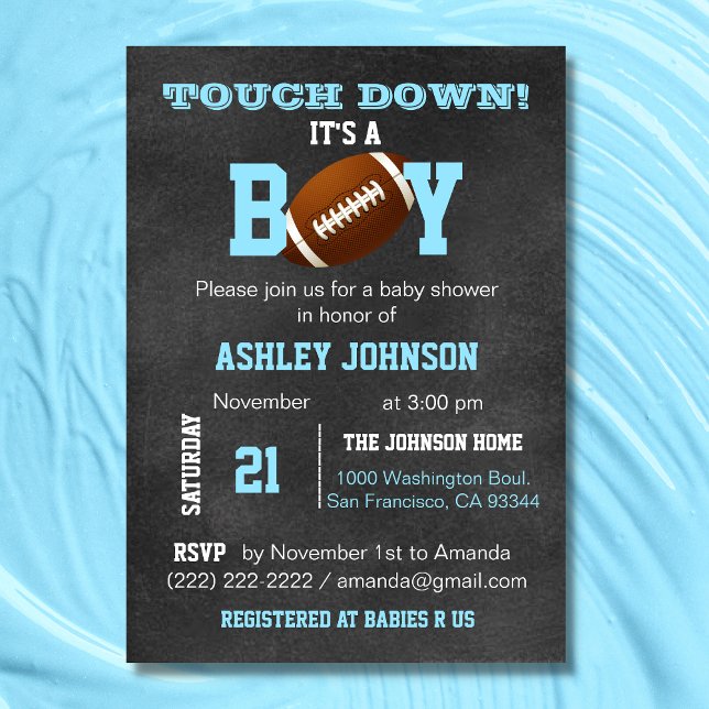 Personalised Chalkboard Football Theme Baby Shower Invitation (Personalized Chalkboard Football Theme Baby Shower Invitation)