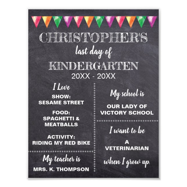 Personalised Chalkboard LAST day of kindergarten Photo Print (Front)
