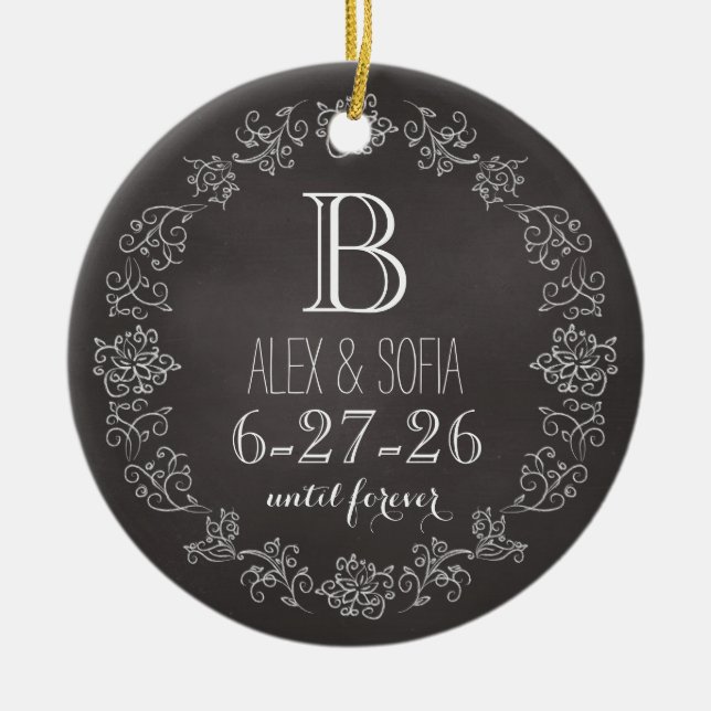 Personalised Chalkboard Monogram Wedding Date Ceramic Ornament (Front)