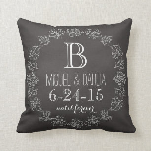 Personalised Chalkboard Monogram Wedding Date Cushion