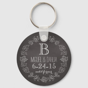 Personalised Chalkboard Monogram Wedding Date Key Ring