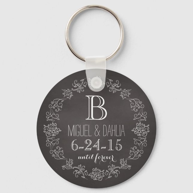 Personalised Chalkboard Monogram Wedding Date Key Ring (Front)