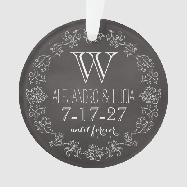 Personalised Chalkboard Monogram Wedding Date Ornament (Front)