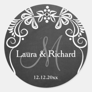 Personalised Chalkboard Wedding Monogram Classic Round Sticker