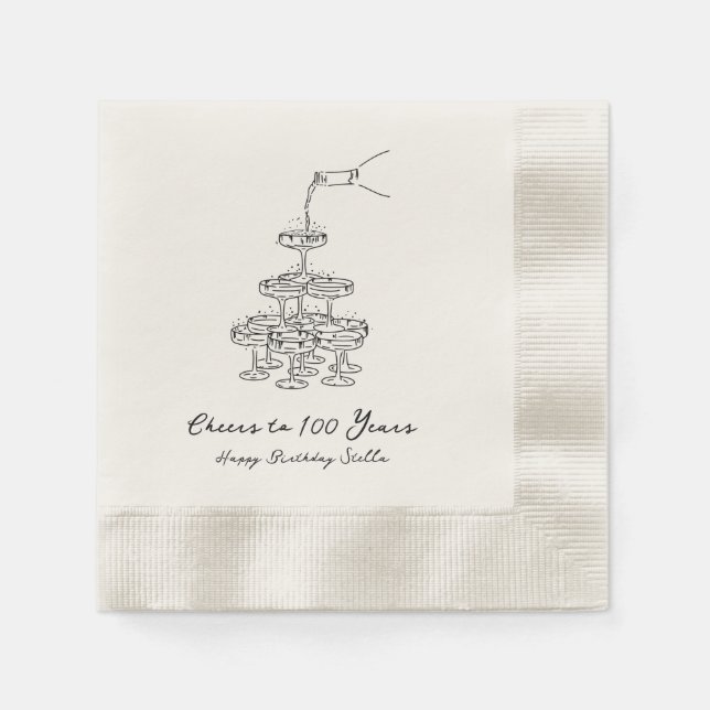 Personalised Champagne 100th Birthday Napkins (Front)