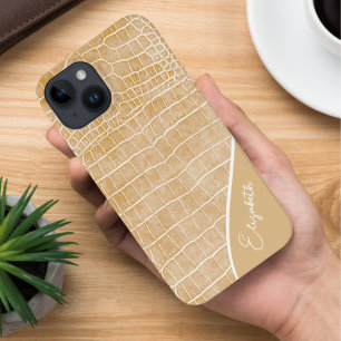 Personalised Champagne Beige Crocodile iPhone 14 Case