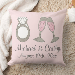 Personalised Champagne Diamond Ring Wedding Bride Cushion