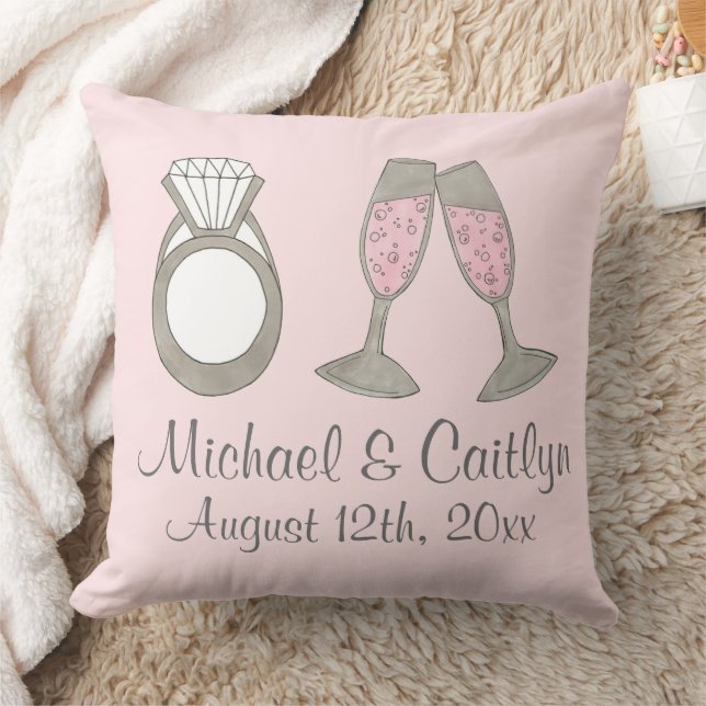 Personalised Champagne Diamond Ring Wedding Bride Cushion (Blanket)