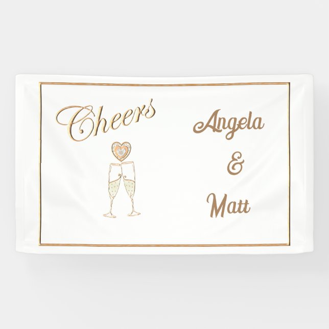 Personalised Champagne Glasses and Hearts Banner (Horizontal)