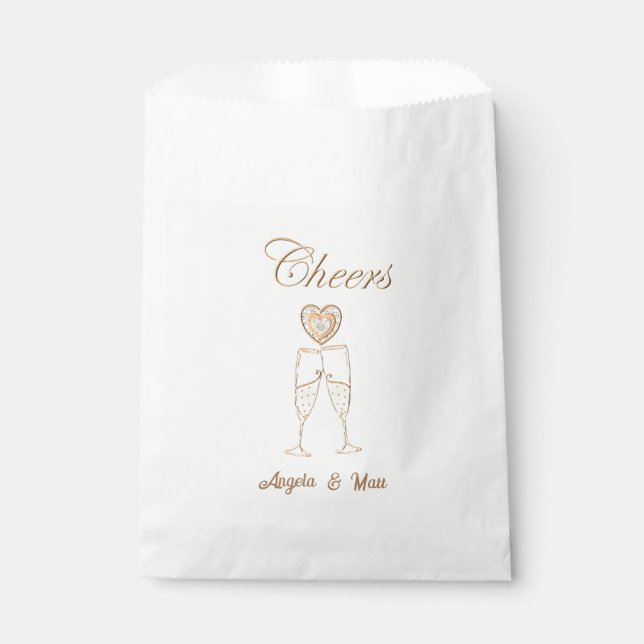 Personalised Champagne Glasses and Hearts Favour Bag (Front)