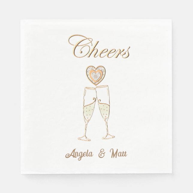 Personalised Champagne Glasses and Hearts  Napkin (Front)